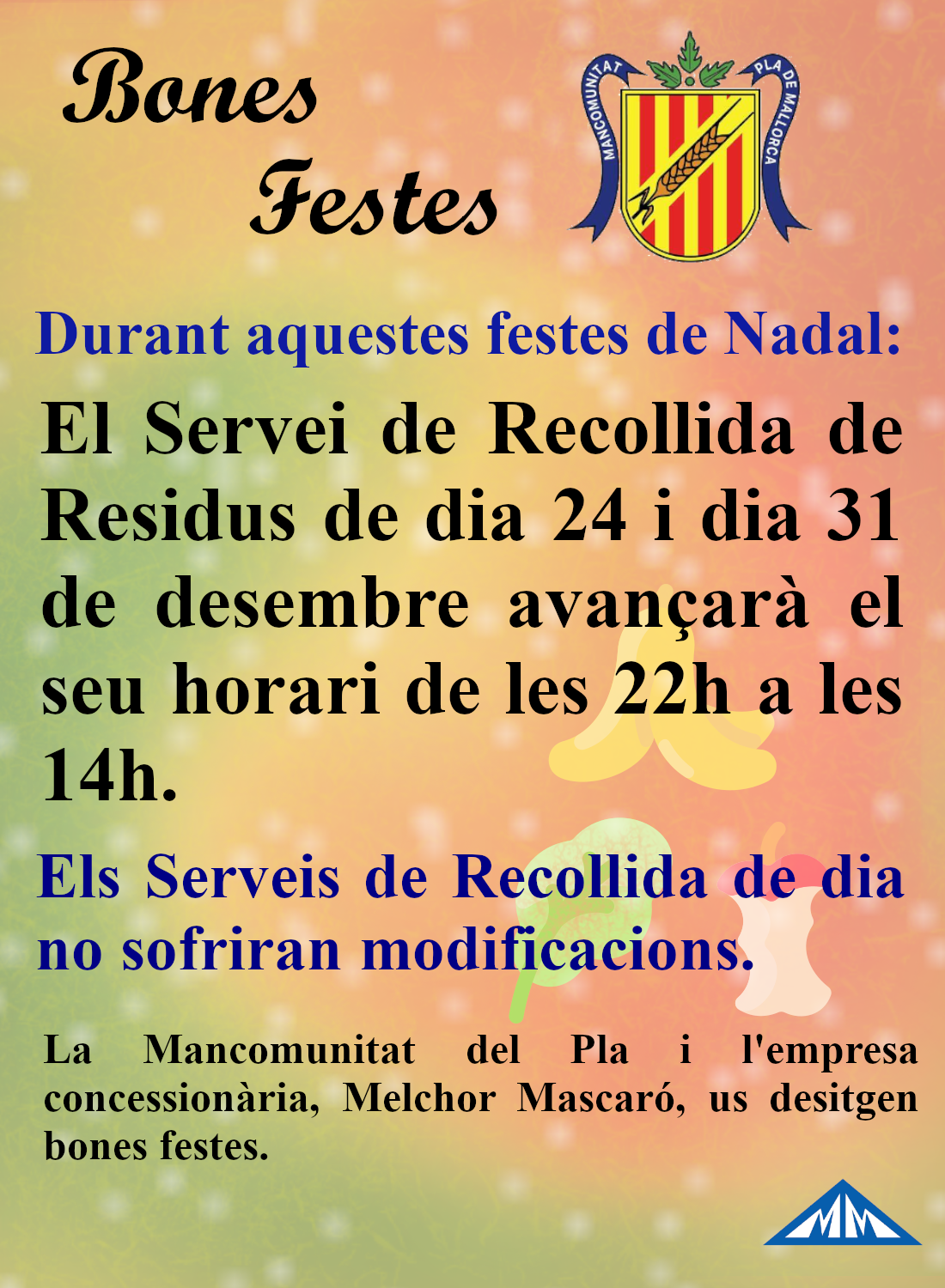 Modificacions al servei de recollida de dia 24 i 31 de desembre.