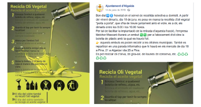 LA RECOLLIDA DE L'OLI DOMÈSTIC PORTA A PORTA 