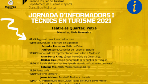 Dia 19 de Novembre tindrà lloc la "Jornada Informadors i Tècnics en Turisme 2021" al Teatre de Petra on la AODL de la Mancomunitat, Catalina Mir, exposarà "El Pla de Mallorca, un exemple de serveis turístics mancomunats".